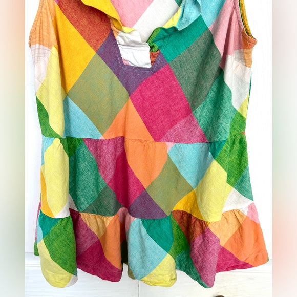 Crown & Ivy Linen Blend Colorful Patchwork Ruffle Sleeveless Top-Size L - Picture 3 of 7